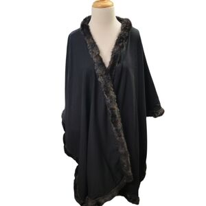 Vintage Dennis Basso Faux Fur Poncho Cape Soft Black Shawl Women’s OSFA